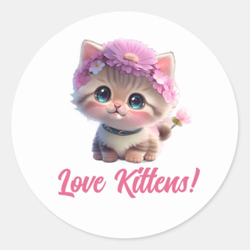 Cute little floral kitten Baby Bib Classic Round Sticker