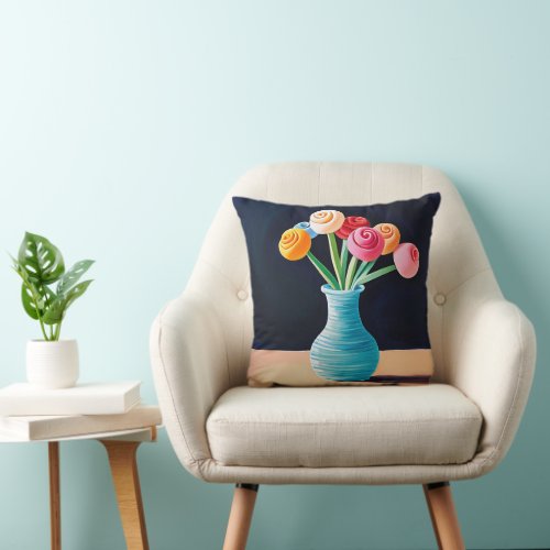 Cute Little Flowers in a Vase Throw Pillow