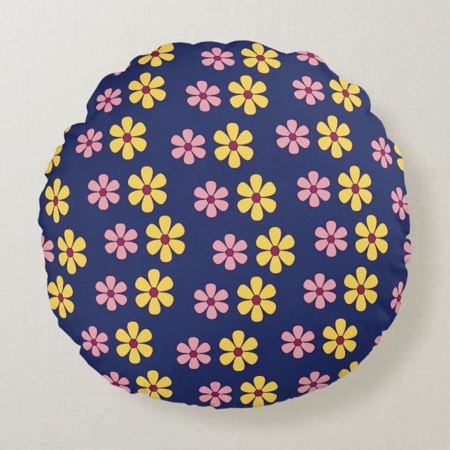 Cute little flowers pattern round pillow (Front)