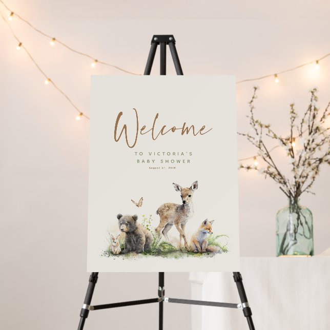 Cute Little Forest Animals Baby Shower Welcome Foam Board (In Situ (Stand))