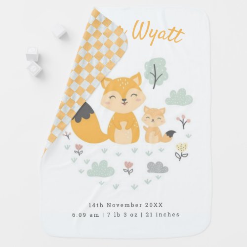 Cute Little fox and forest Birth Stats Baby Blanket