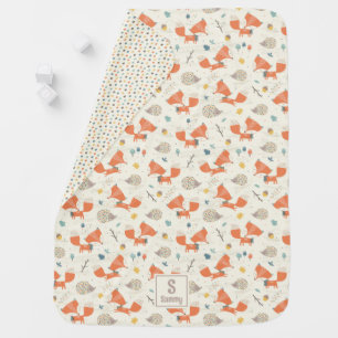 Cute Little Fox and Hedgehog with fall leaves Baby Blanket