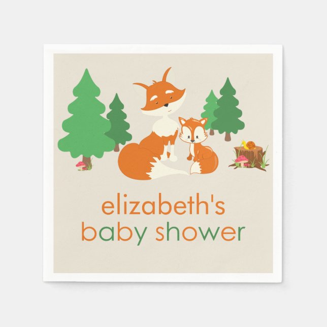 Cute Little Fox and Mom Baby Shower Paper Napkins (Front)