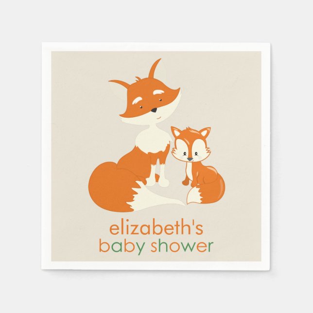 Cute Little Fox and Mom Baby Shower Paper Napkins (Front)