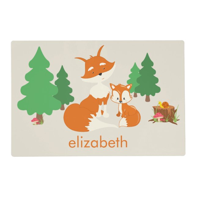 Cute Little Fox and Mom Laminated Placemats (Front)