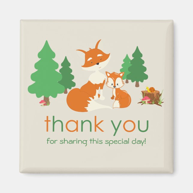 Cute Little Fox and Mom Thank You Magnet (Front)