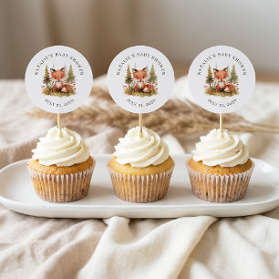 Cute Little Fox Baby Shower Favor Topper Classic Round Sticker