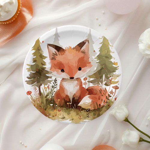Cute Little Fox Baby Shower Party Paper Plate