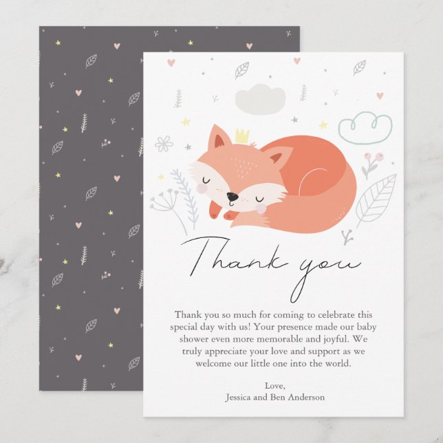 Cute Little Fox Baby Shower Thank You Card (Front/Back)