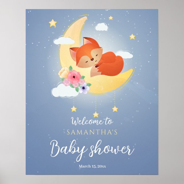 Cute little fox baby shower welcome sign (Front)