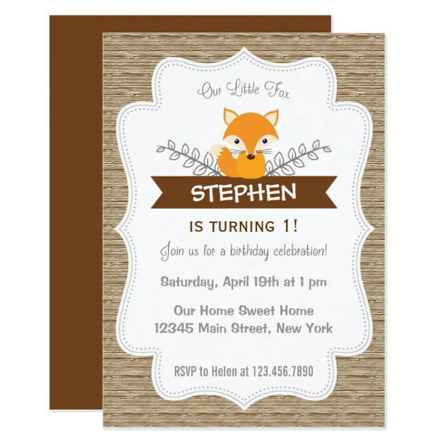 Cute Little Fox Birthday Invitation Woodland