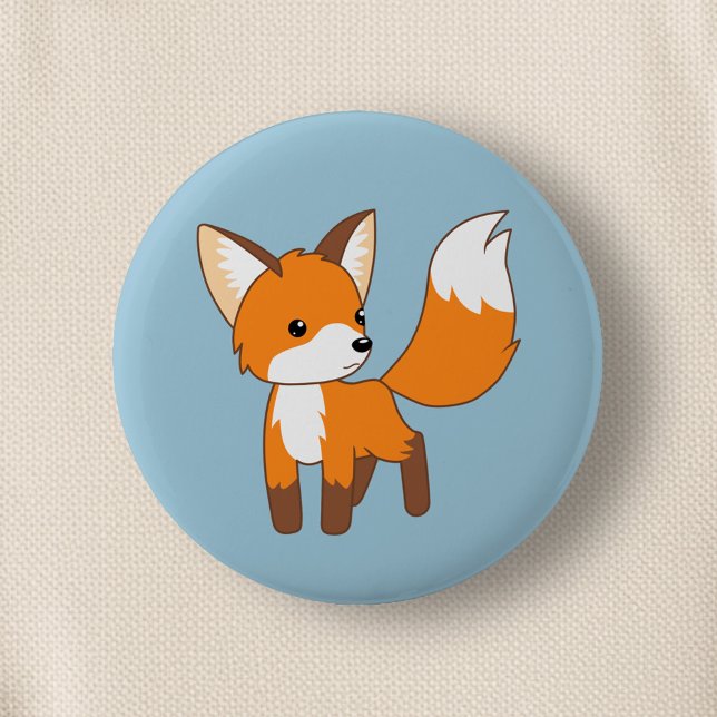 Cute Little Fox Blue Pinback Button (Creator Uploaded)
