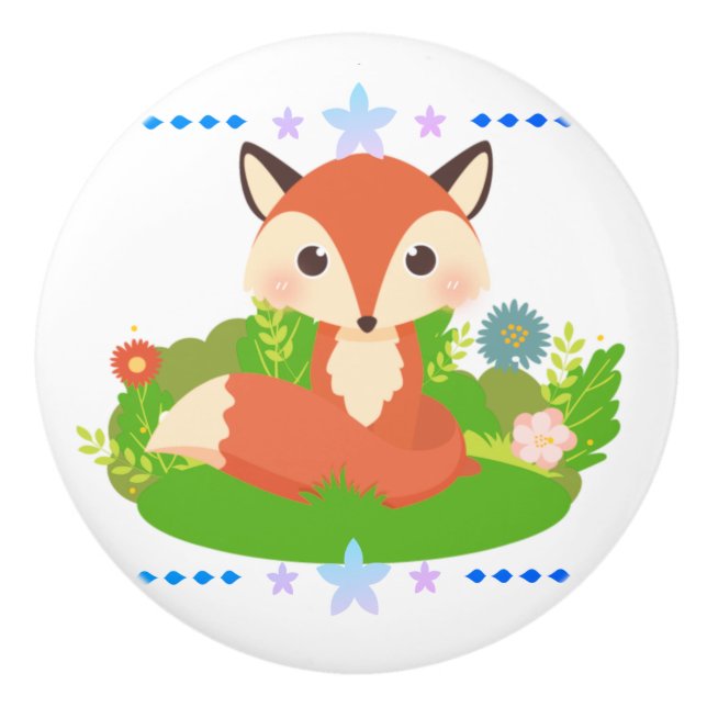 Cute Little Fox Ceramic Knob (Front)