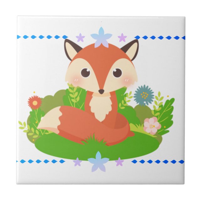 Cute Little Fox Ceramic Tile (Front)