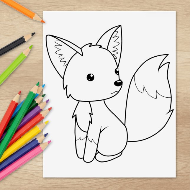 Cute Little Fox Coloring Page Rubber Stamp (Creator Uploaded)