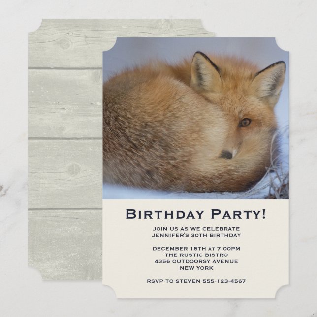 Cute Little Fox Curled Up Birthday Party Invitation (Front/Back)