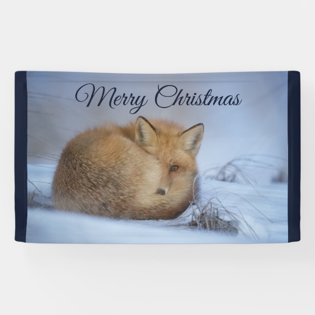 Cute Little Fox Curled Up Winter Photo Christmas Banner (Horizontal)