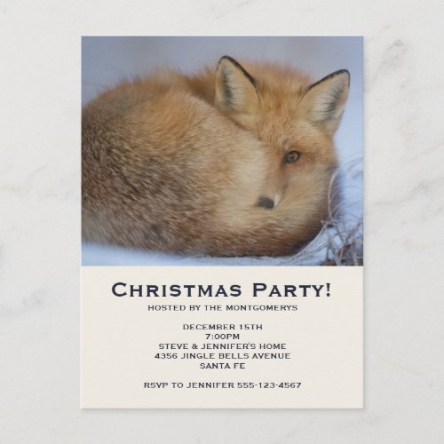 Cute Little Fox Curled Up Winter Photo Christmas Invitation Postcard