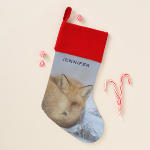 Cute Little Fox Curled Up Winter Photo Christmas Stocking