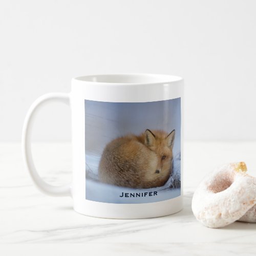 Cute Little Fox Curled Up Winter Photo Coffee Mug