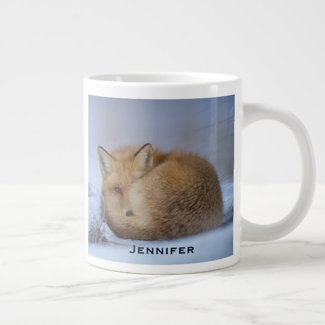 Cute Little Fox Curled Up Winter Photo Giant Coffee Mug (Right)