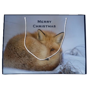 Cute Little Fox Curled Up Winter Photo Large Gift Bag