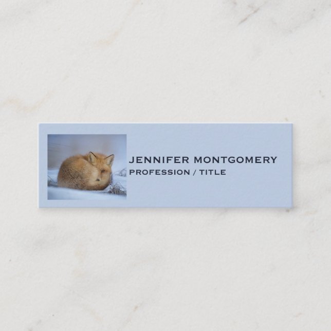 Cute Little Fox Curled Up Winter Photo Mini Business Card (Front)