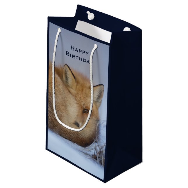 Cute Little Fox Curled Up Winter Photo Small Gift Bag (Front Angled)