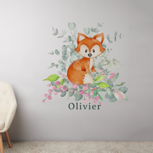 Cute Little Fox Custom Name Wall Decal