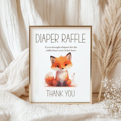 Cute Little Fox Diaper Raffle Baby Shower Game Poster