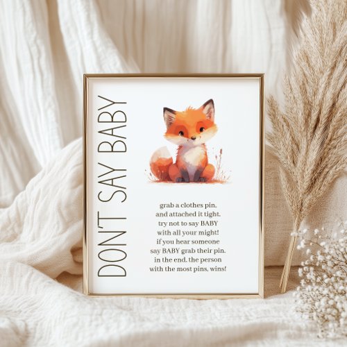 Cute Little Fox Dont Say Baby Shower Game Poster