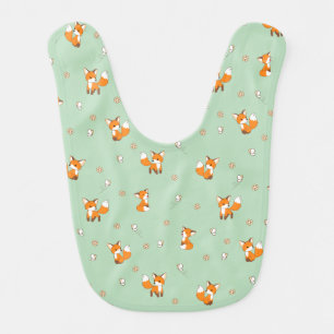 Cute Little Fox Green Pattern Baby Bib