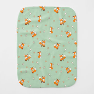 Cute Little Fox Green Pattern Baby Burp Cloth
