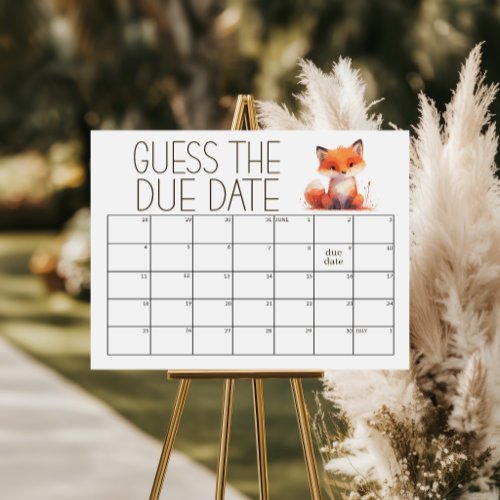 Cute Little Fox Guess Due Date Baby Shower Sign
