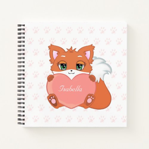 Cute Little Fox Holding a Heart Notebook