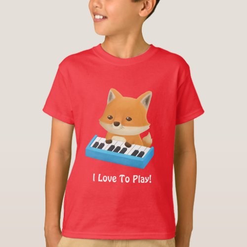 Cute Little Fox I Love to Play Piano Kids Tee