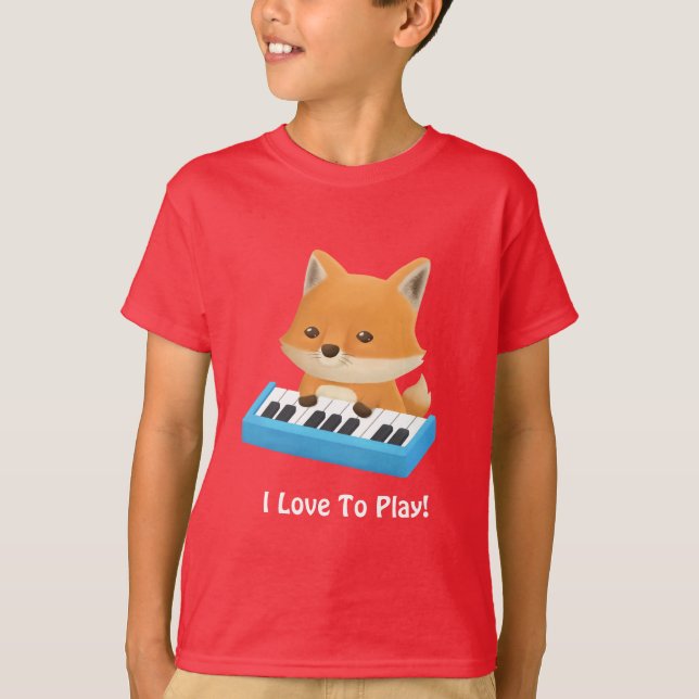 Cute Little Fox I Love to Play Piano Kids Tee (Front)
