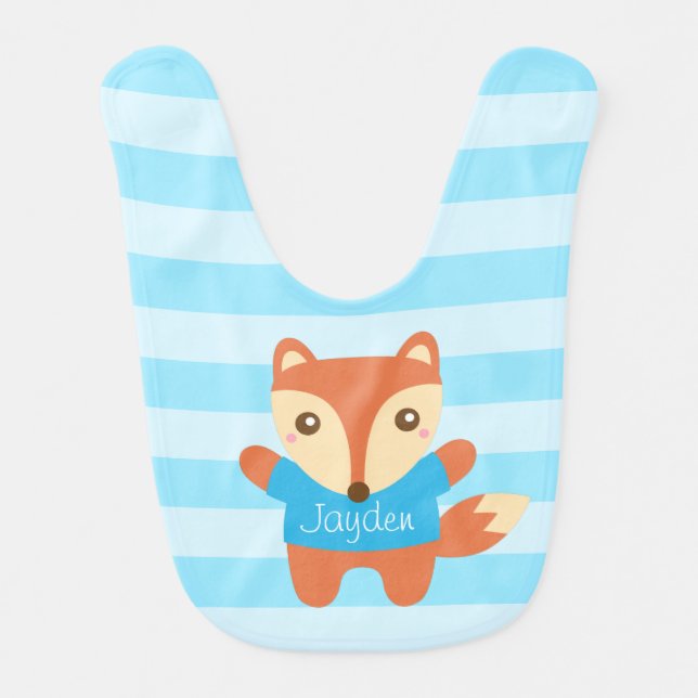 Cute little fox in blue, for baby boy baby bib (Front)