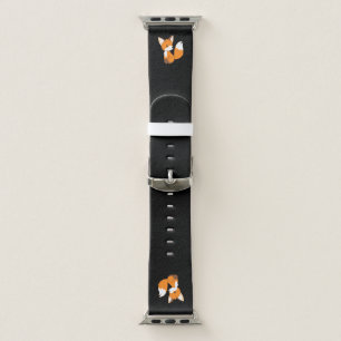 Cute Little Fox on Black Apple Watch Band