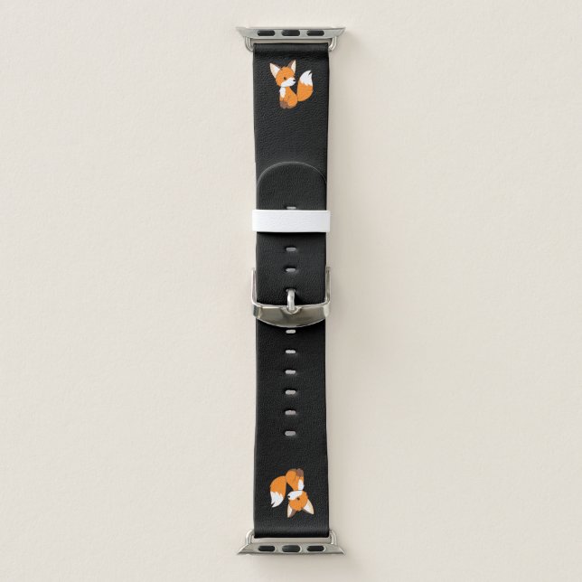 Cute Little Fox on Black Apple Watch Band (Band)