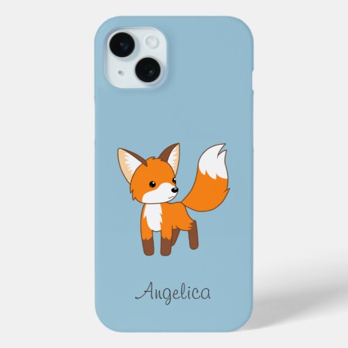 Cute Little Fox on Blue iPhone 15 Plus Case