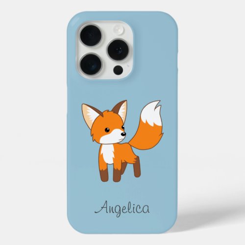 Cute Little Fox on Blue iPhone 15 Pro Case