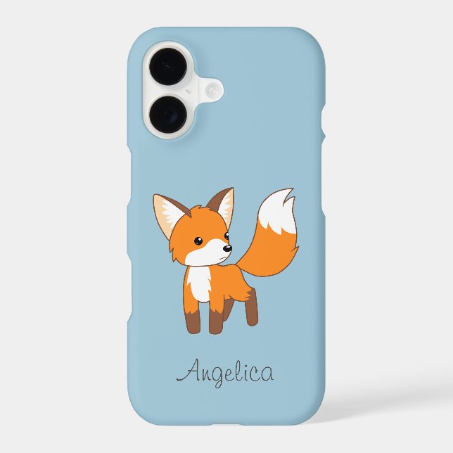Cute Little Fox on Blue iPhone Case (Back)