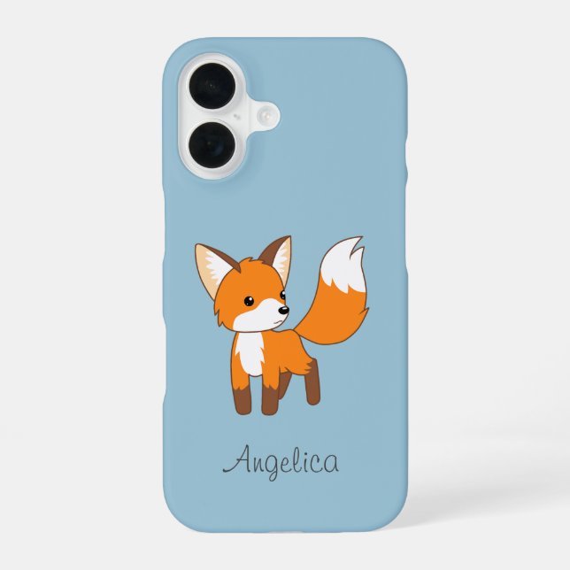 Cute Little Fox on Blue iPhone Case (Back)