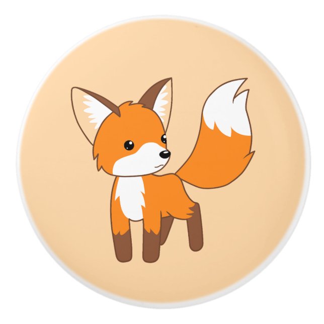 Cute Little Fox on Cream Ceramic Knob (Front)