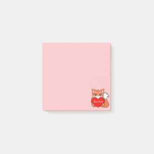 Cute Little Fox on Light Pink Notes