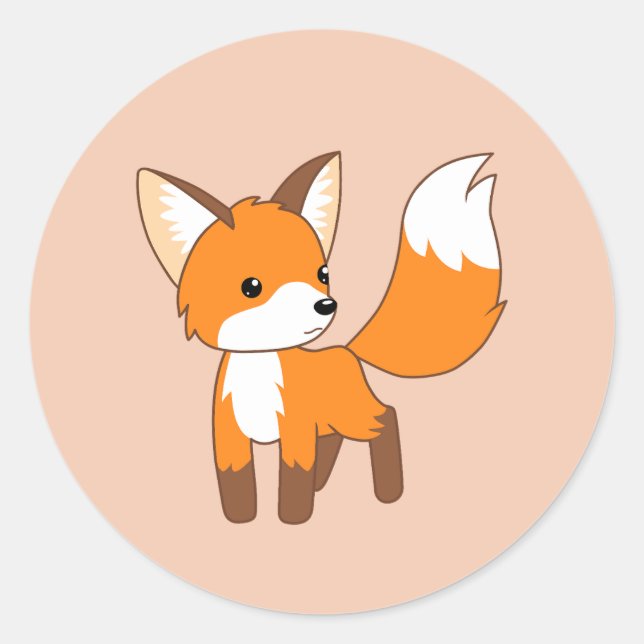 Cute Little Fox on Peach Classic Round Sticker (Front)