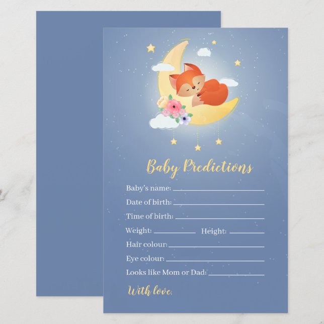 Cute little fox on the moon baby predictions games (Front/Back)