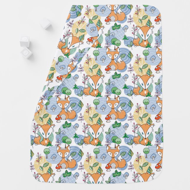 Cute Little Fox Pattern Baby Blanket (In Situ)