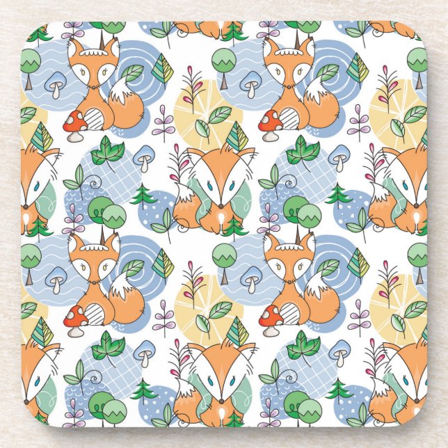 Cute Little Fox Pattern Beverage Coaster (Front)